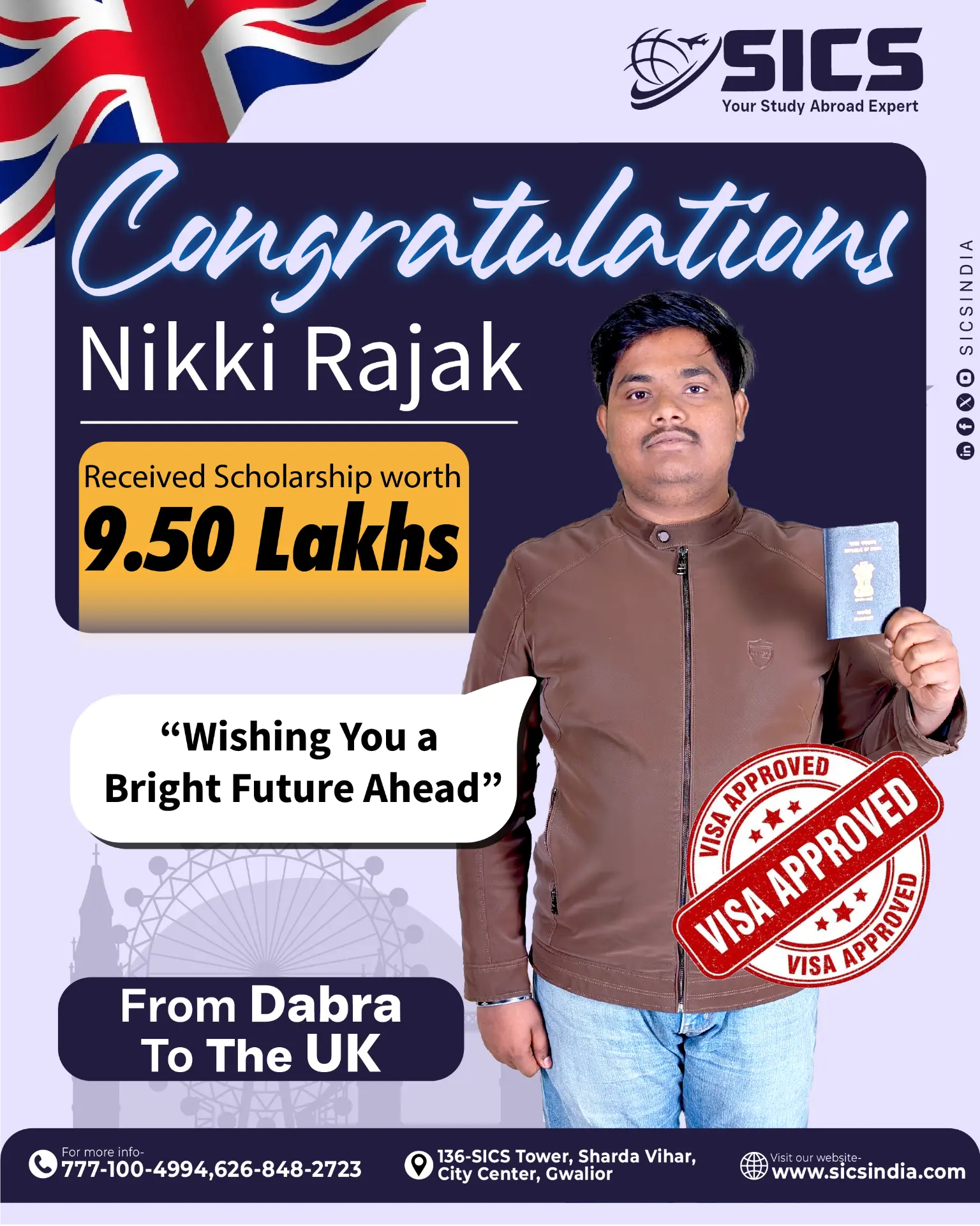 Nikki Rajak — UK · ₹9.50L Scholarship