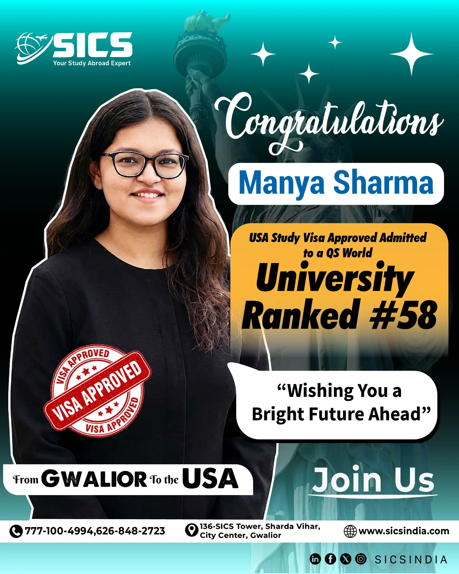 Manya Sharma — USA · QS #58 University