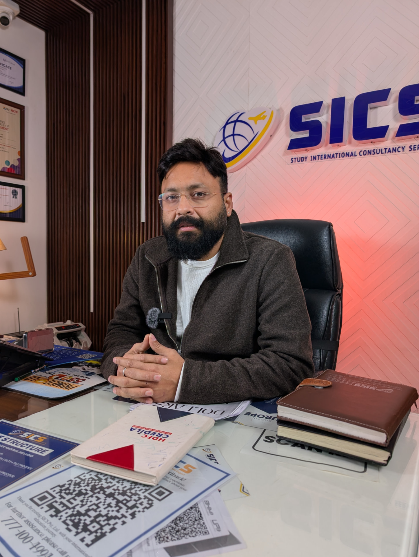 Sanjay Pandey, founder of SICS, at his desk in Gwalior