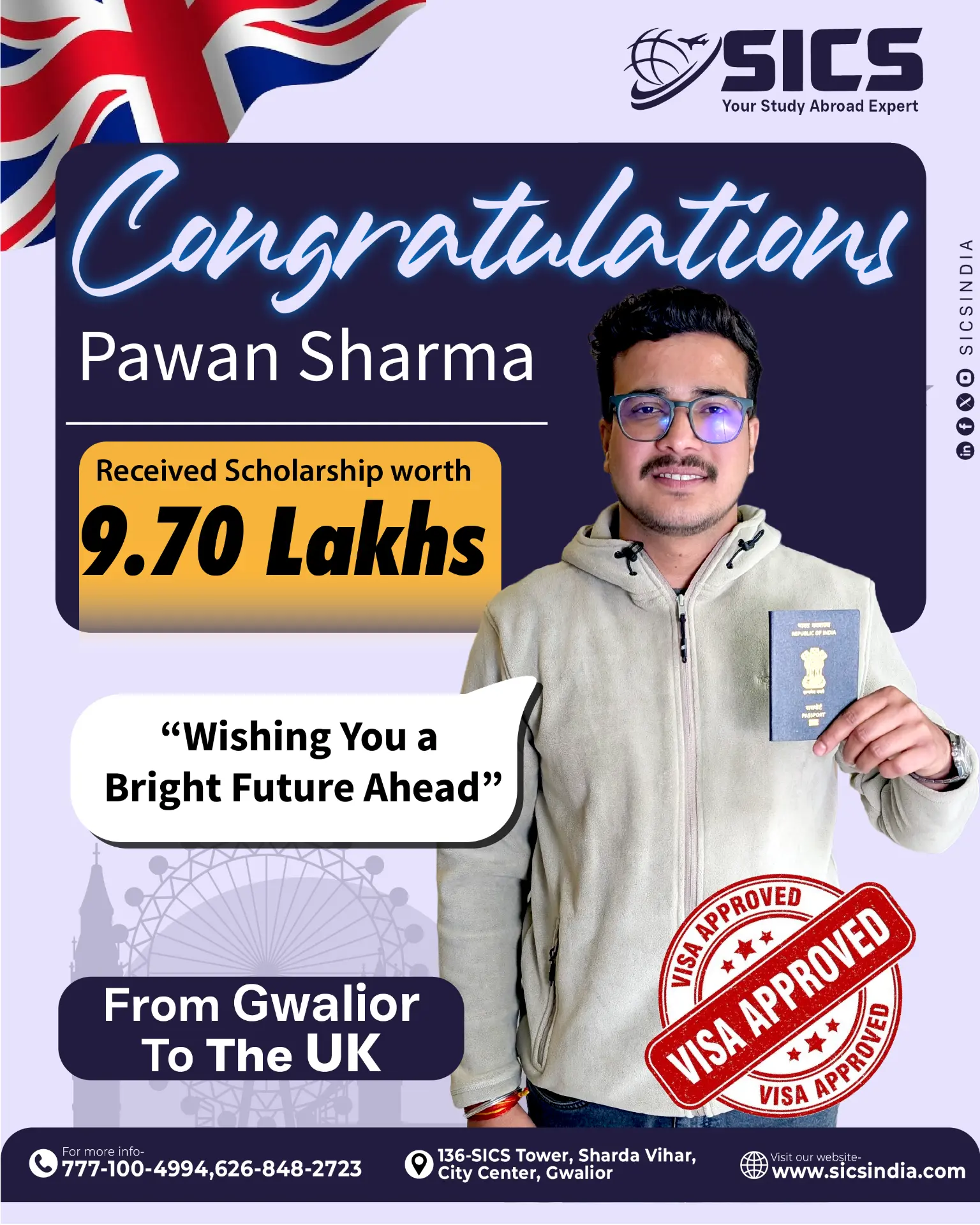 Pawan Sharma — UK · ₹9.70L Scholarship